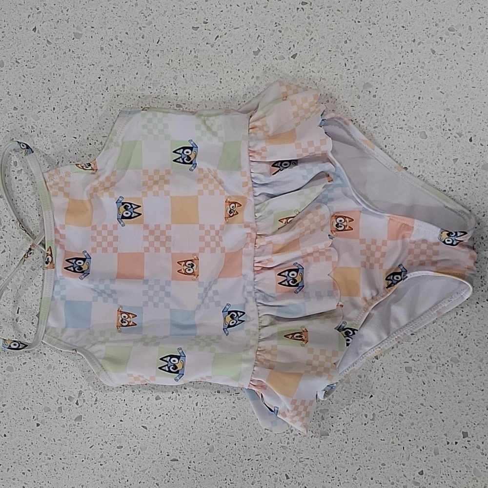 Toddler Bluey Peplum Checkered One Piece Swimsuit